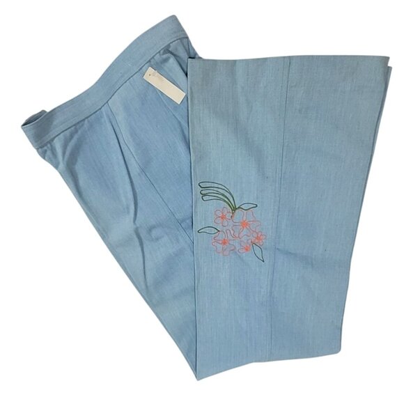 Vintage Denim Jeans Embroidered Wide Leg Pants 13/14 - Picture 1 of 9